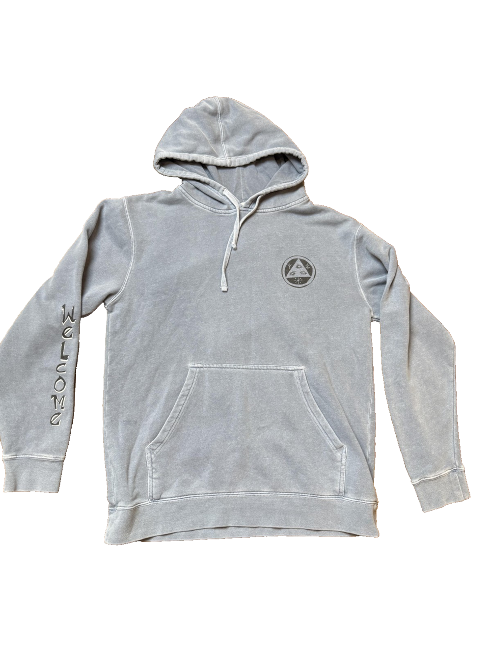Welcome Skateboards Hoodie Mens Medium Gray Pigment Dyed Pullover Graphic Cat